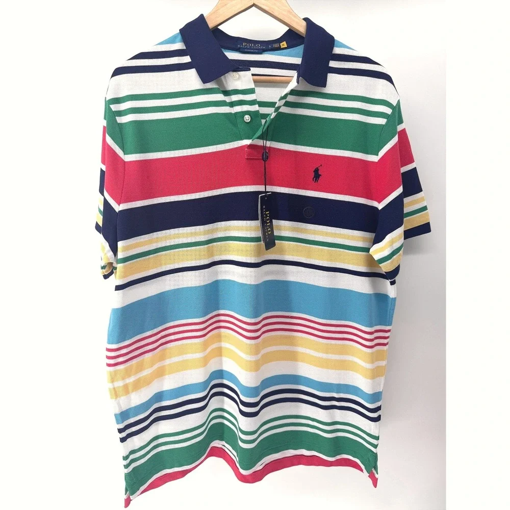 POLO Ralph Lauren Polo Shirt Mens Large Multi Color Striped Classic Fit NWT